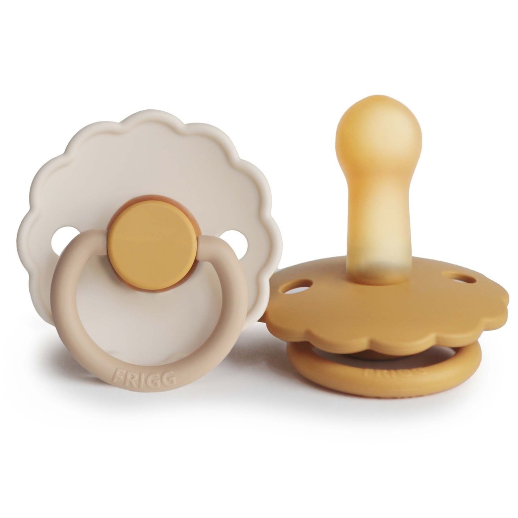 Frigg | Fopspeen Daisy Blooming Chamomile/Honey Gold Rubber Speen Ortho/Physio T2 6-18m 2-pack
