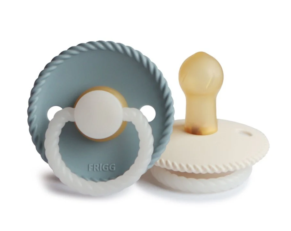 Frigg | Fopspeen Rope Latex Night Stone Blue/Cream T1 0-6m 2-pack
