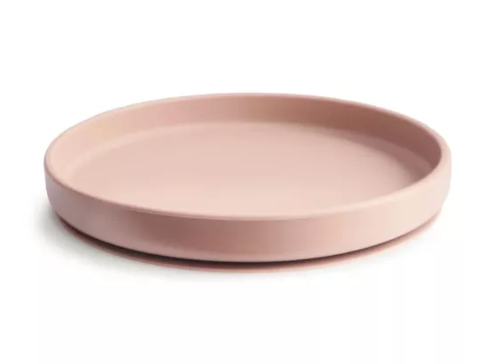 Mushie | Bord Rond Blush Siliconen Met Zuignap Roze