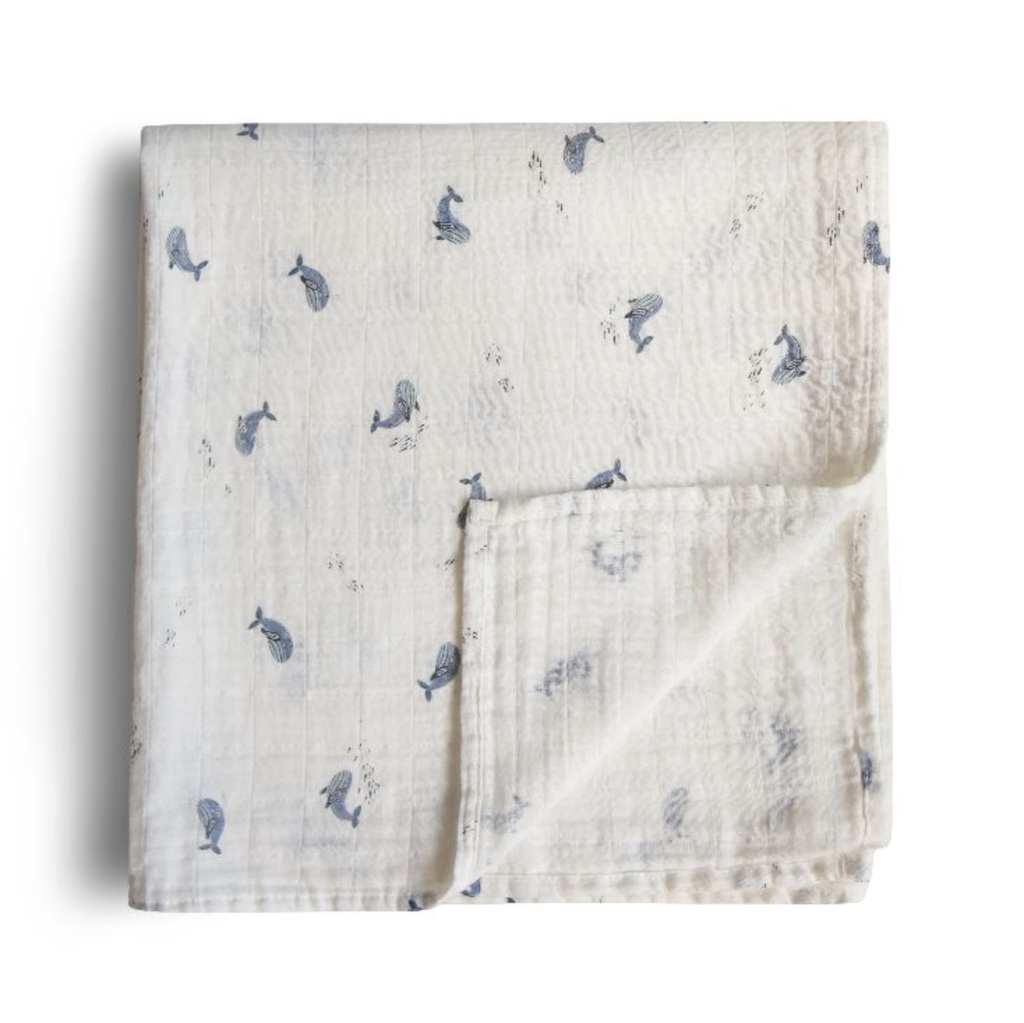 Mushie | Tetra Doek Whales Ecru/Blauw 120x120cm