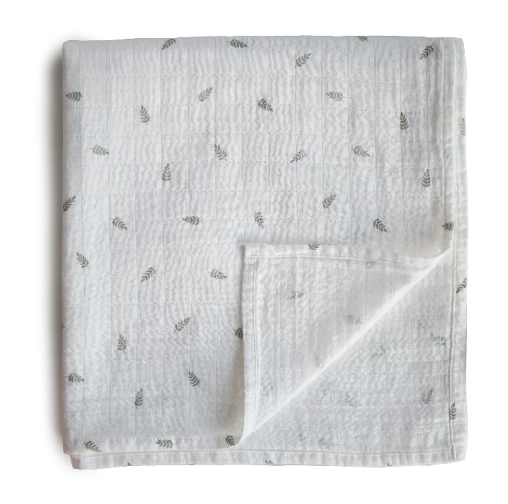 TETRA DOEK, 120x120cm, leaves, groen/ecru, Swaddle, all over bladeren print, deken/wikkeldeken, 1 stuk(s)