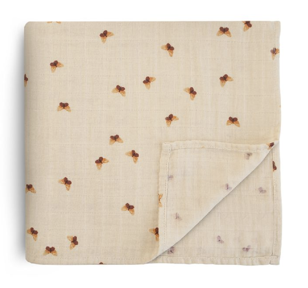 TETRA DOEK, 120x120cm, butterflies, roze/ecru, Swaddle, all over vlinder print, deken/wikkeldeken, 1 stuk(s)