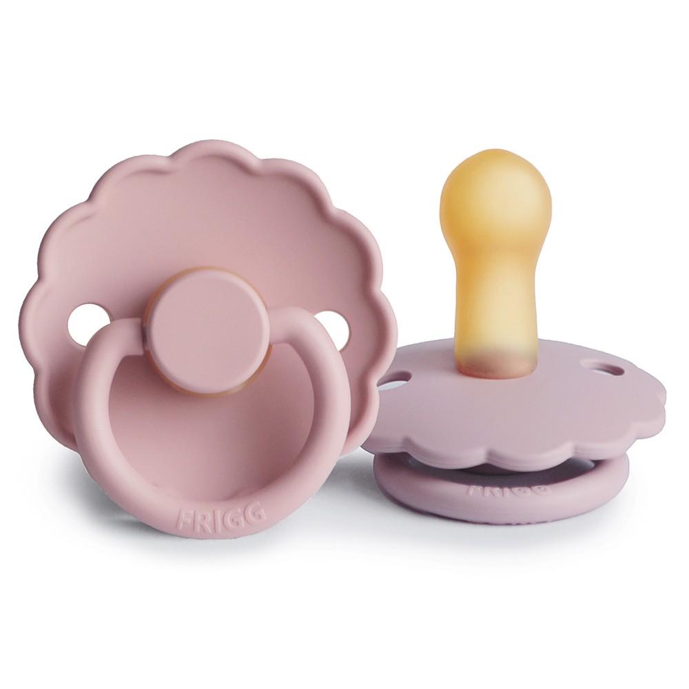 Frigg | Fopspeen Daisy Baby Pink/Soft Lilac Rubber Speen Ortho/Physio T2 6-18m 2-pack