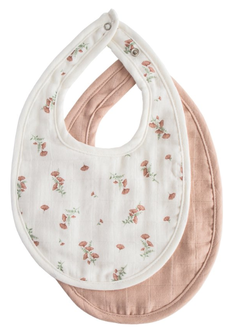Mushie | Slabbetje Muslin Bib Floral Tetra Blush/Pink Floral 2-pack