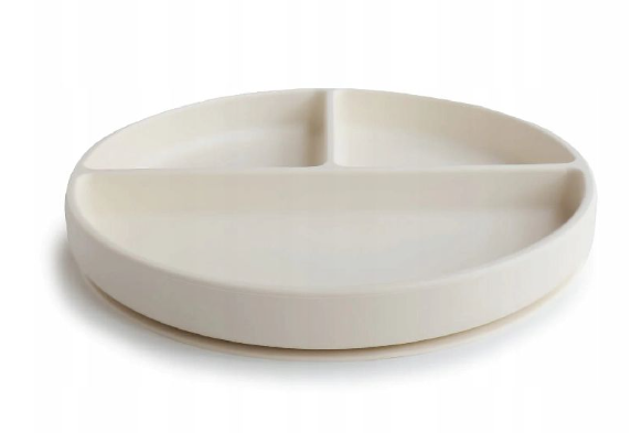 PLAT BORD, Plate, rond, ivory, ecru, uni, silicone, met zuignap, vakkenverdeling, 1 stuk(s), bord