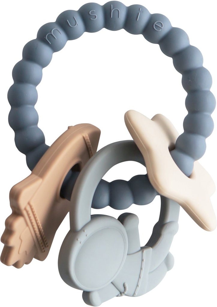 BIJTRING, Teether ring, space, blauw/ecru, uni, siliconen, vanaf 3 maanden