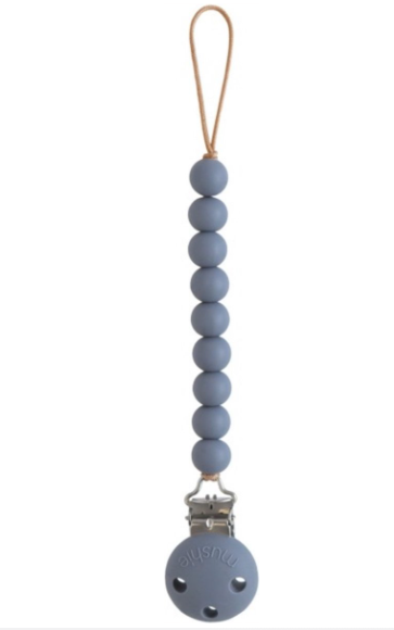 FOPSPEENKETTING, Hera, tradewinds, lint silic. met clip in silic., kralensnoer, L: 23.5 cm, vr fopspeen met ring