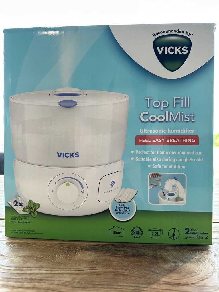 LUCHTBEVOCHTIGER, Top Fill Cool Mist, werkt op koude stoom, watertank 2.2 L, werkingsduur 24 uur, kamerbereik 35 m²