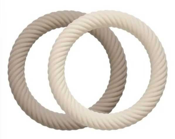 BIJTRING, Classic, mushroom/cream, all over lijnen motief, siliconen, vanaf 0 maand, Silicone Teether