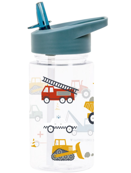 DRINKBEKER, 450 ml, Voertuigen, Drink Bottle, blauw, all over voertuigen print, tritan, rietje, 1 stuk(s)