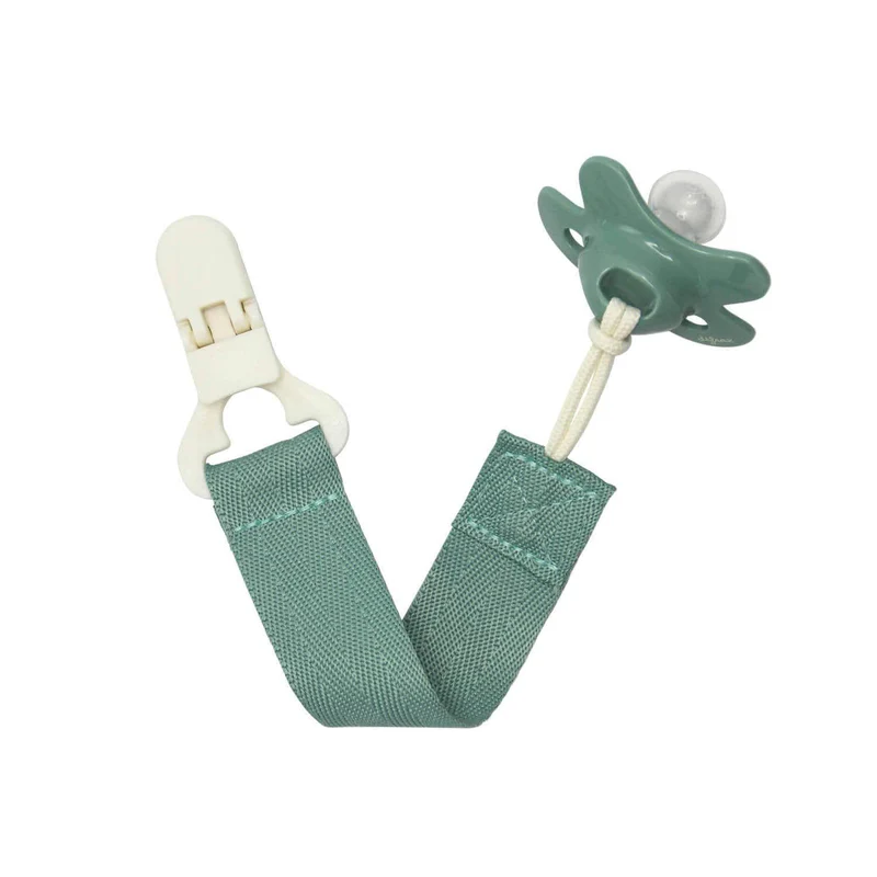 FOPSPEENKETTING, sage, uni, lint polyester met clip in kunststof, koord, L: 23 cm, vr fopspeen met ring, 2023