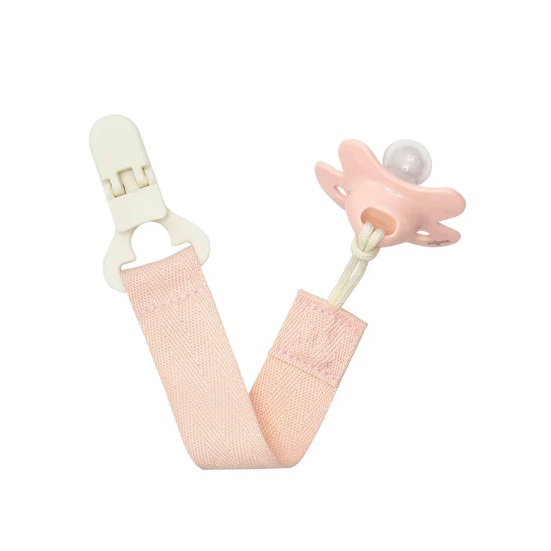 Difrax | Fopspeenketting Blossom Lint Polyester met Clip in Kunststof L:23cm vr Fopspeen met Ring Roze