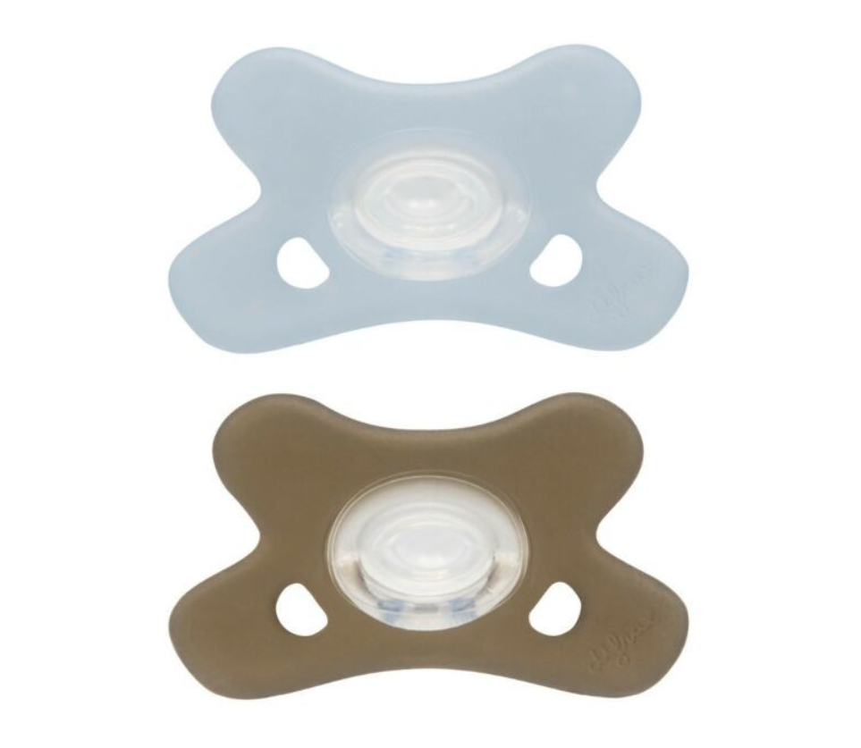 Difrax | Fopspeen Natural Ice/Clay Volledig Siliconen Fopspeen Ortho/Physio 0-6M 2-pack