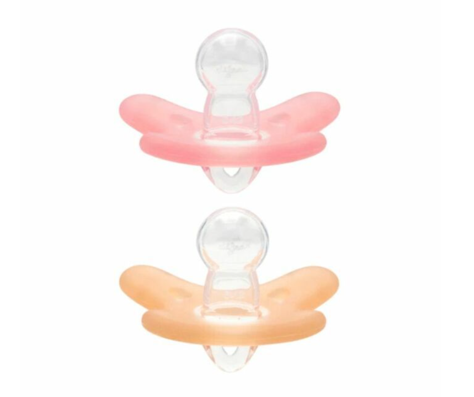 Difrax | Fopspeen Natural Raspberry/Caramel Volledig Siliconen Fopspeen Ortho/Physio 6-12m 2-pack