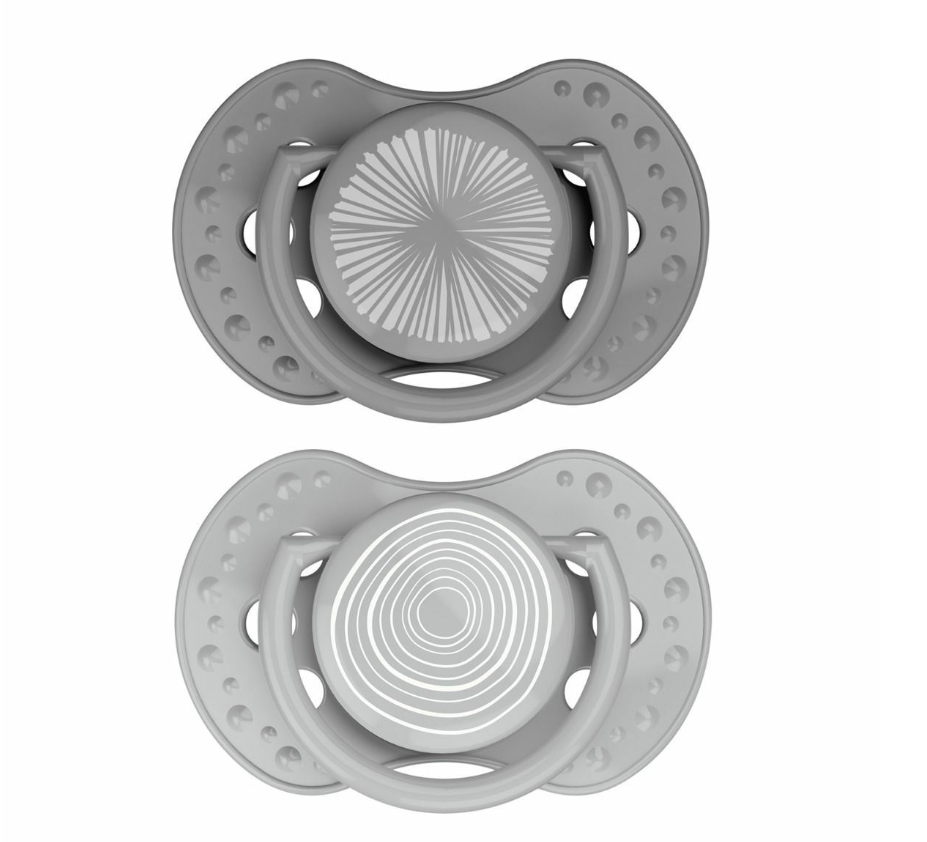 Difrax | Fopspeen Harmony Light Grey/Dark Grey LOVI Collection Dynamic Ortho/Physio 0-3M 2-pack