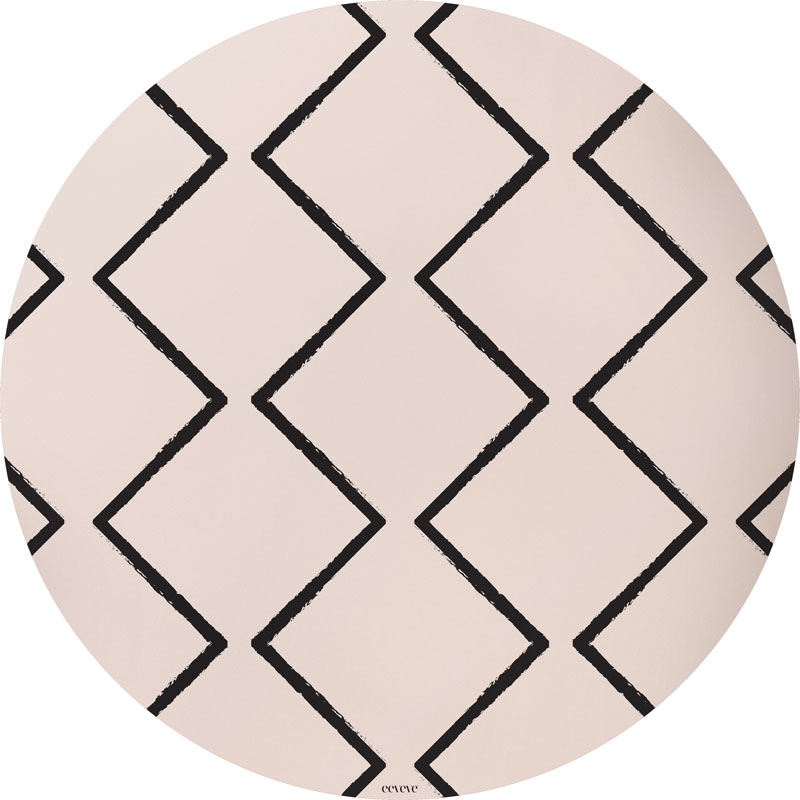 KNOEIMAT, Round Splash Mat, beni - ecru, zwart/ecru, all over motiefprint, rond model, vinyl, 0.1x110cm