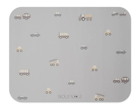 Noui Noui | Placemat Little Wheels Waterafstotend Grijs 43x34x1,8cm
