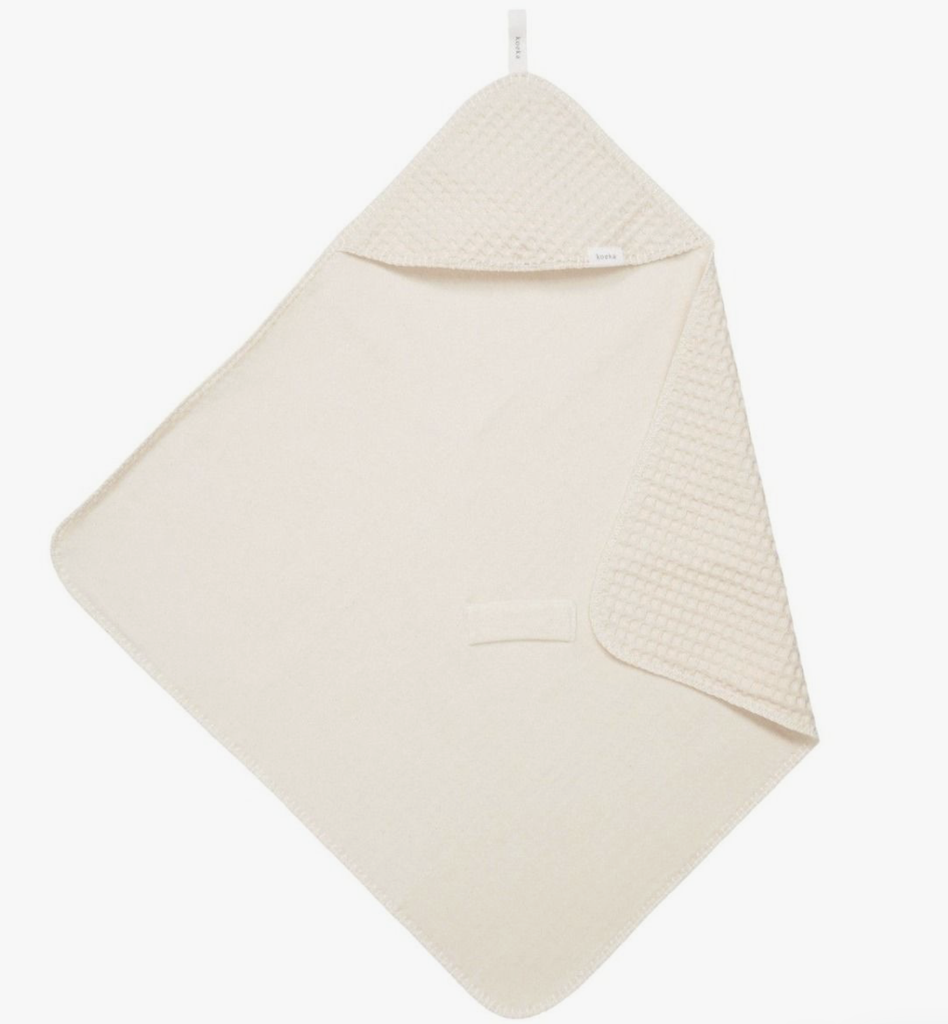 WIKKELDEKEN, Antwerp natural, gewafeld /uni badstof, appl bloem, gordeluitsp., 74x74cm, kap voorgevormd, 2023/24