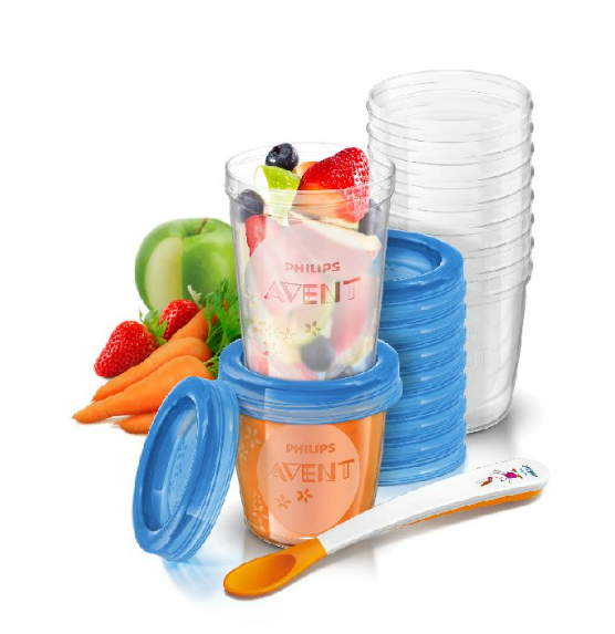 Avent | Bewaarpotjes Natural +Lepel Blauw 10x180ml/10x240ml