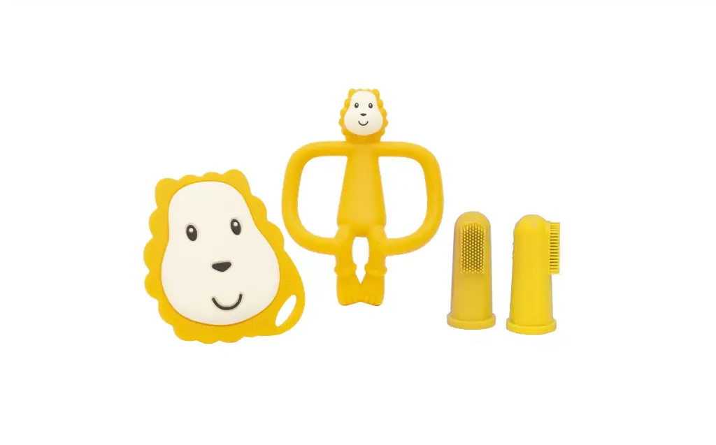 BIJTRING, Mat Mon Starter Set, ludo lion, geel, uni, siliconen, vanaf 3 maanden