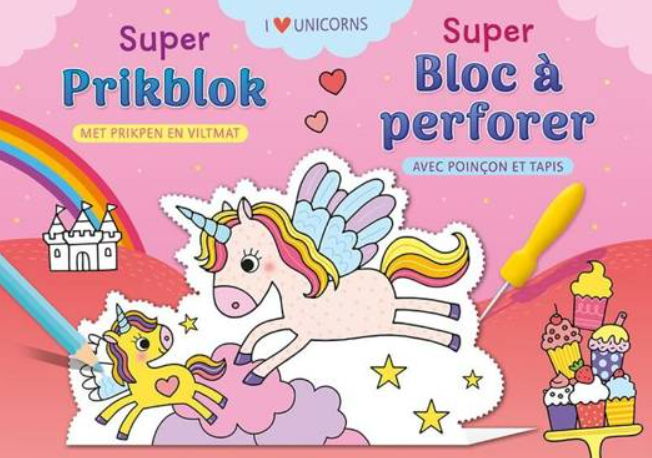 PRIKBLOK, Super Prikblok I Love Unicorns, Zuid Nederlandse Uitgeverij, roze/multikleur, karton, Boek