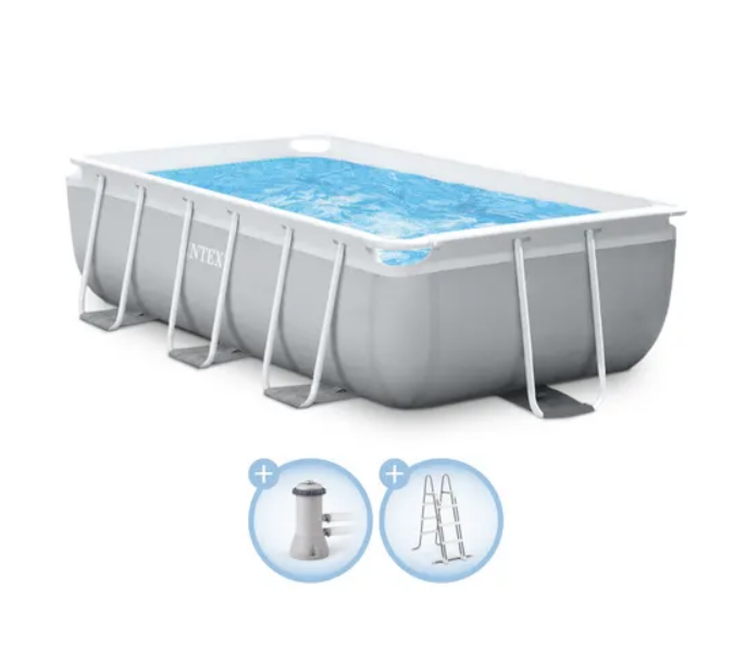 Intex | Zwembad Prism Frame Rectangular Pomp: 2271 l/u Filterpomp/Ladder 12V Grijs/Blauw 3359L 300x175x80cm
