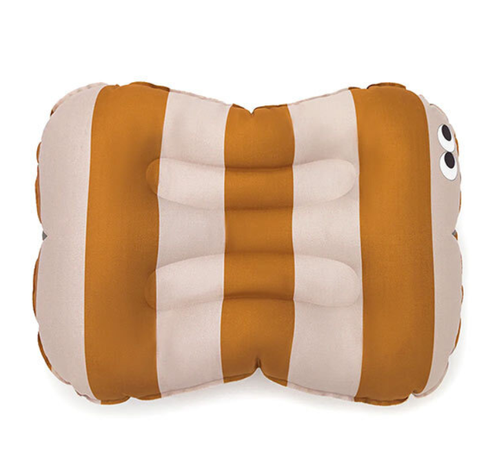 STOELVERHOGER, Seat Cushion, Stripes mustard/nude, vinyl, bevestiging met riem, opblaasbaar zitkussen