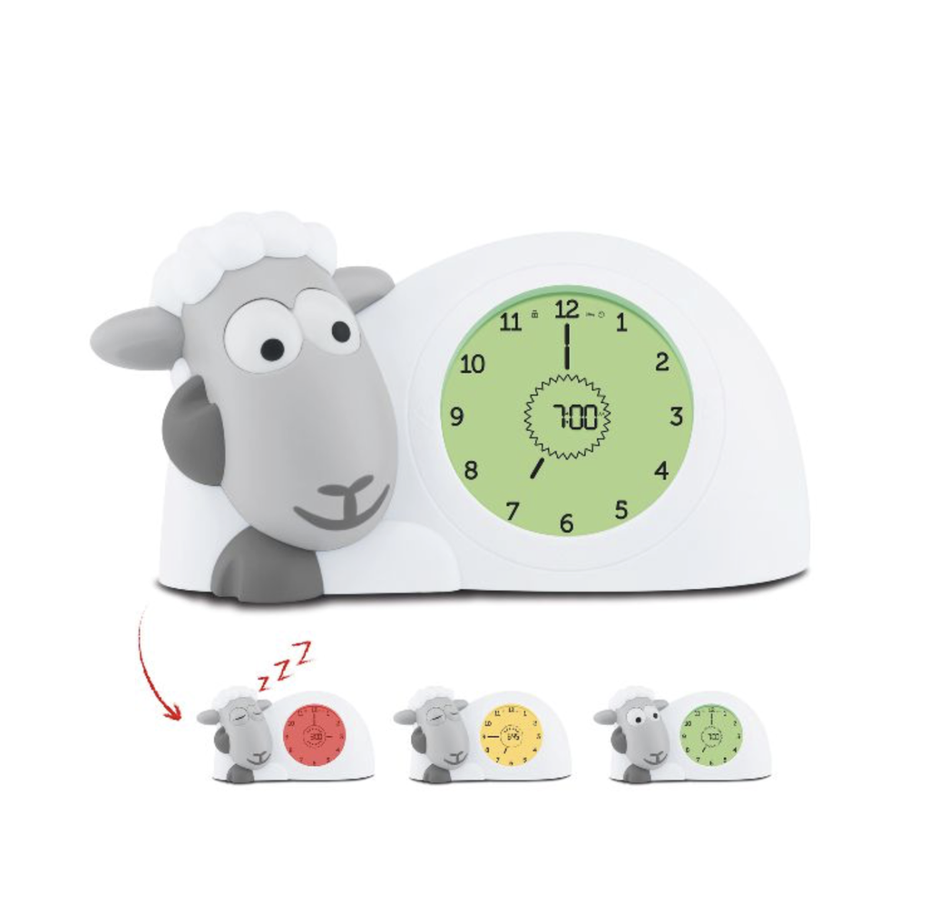 Zazu | WEKKER SLAAPTRAINER, Sam, grey, wit/grijs, schaap, analoog, digitaal, met wekker, met nachtlamp, 20