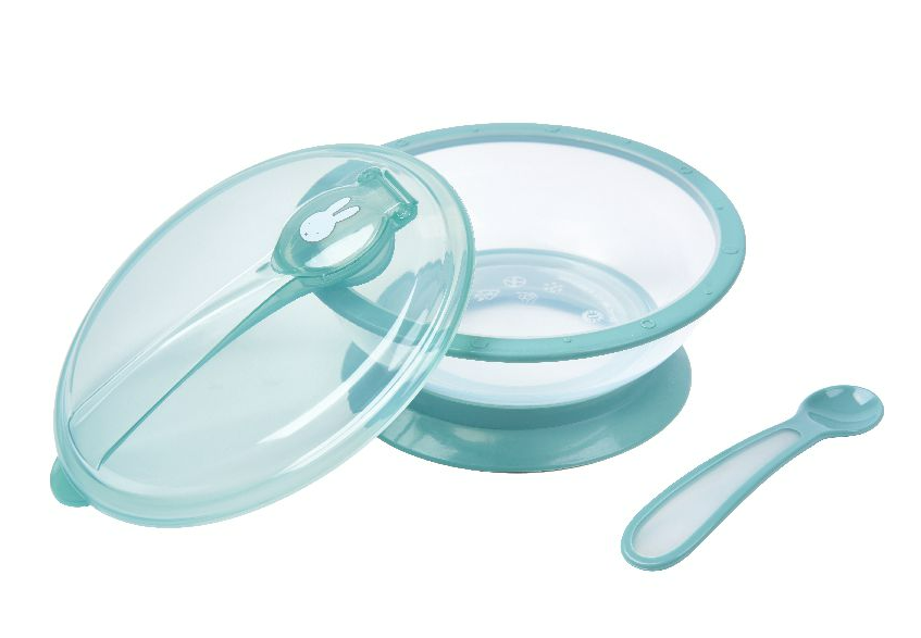 KOM, Nijntje, green, Bowl with lid and spoon, rond, print nijntje, met deksel, met lepel, met zuignap, 1 stuk(s), bord