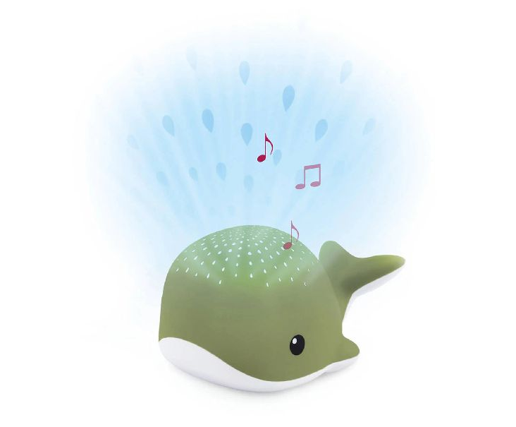 NACHTLAMP MET PROJECTIE, Wally, green, wit/groen, uni, walvis, in kunststof, met muziek
