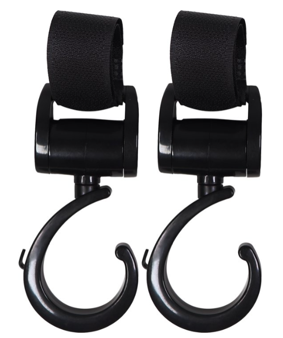 TASSENHAAK, Stroller hooks, black, kunststof, 2 stuk(s), eenvoudig te bevestigen door middel van klittenband