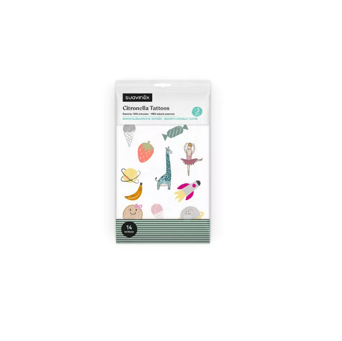 ANTIMUG, stickers, Citronella tattoos, op de huid aanbrengen, vr kind vanaf 36m, 14 stuks, 2024