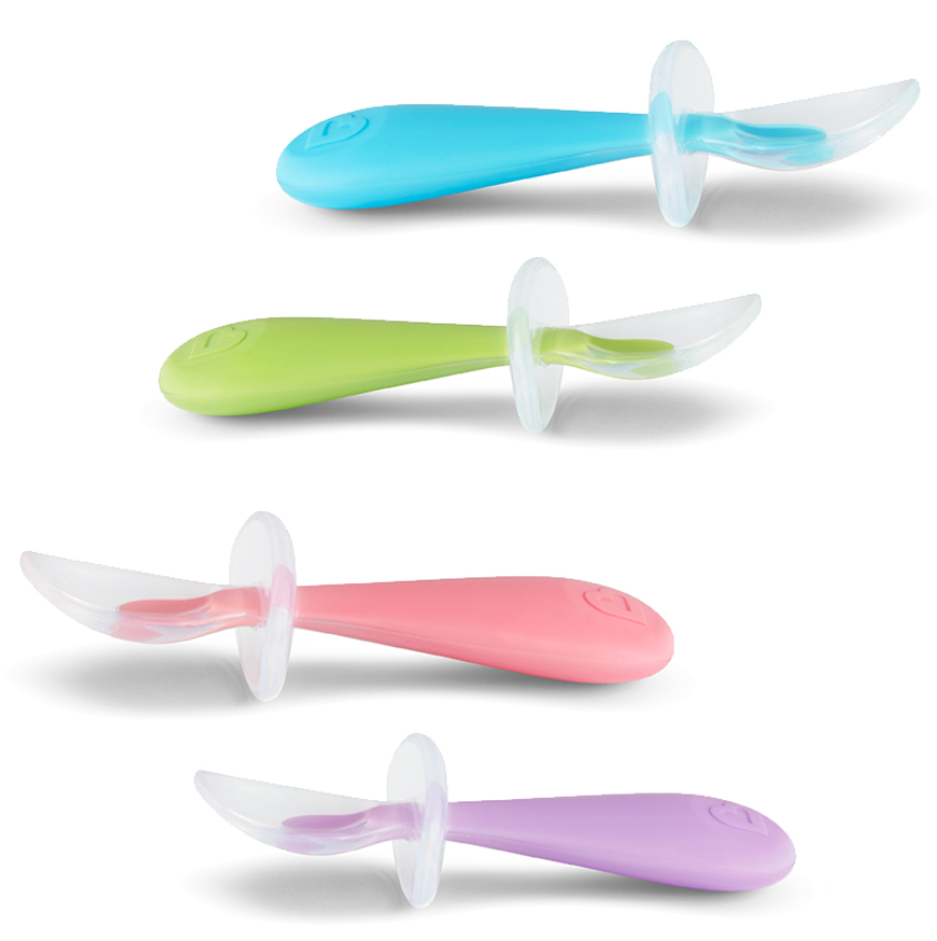 LEPEL, 2 delig, Gentle Scoop Silicone Training Spoons, blauw-groen/roze-paars, uni, van 6 maand, assortiment, bestek