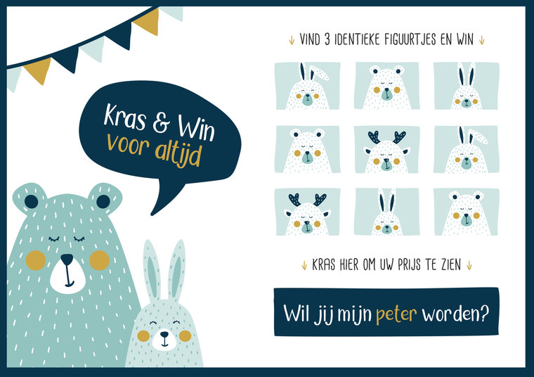 Minimou | Kraskaart "Wil jij mijn Peter worden?" Golden Bear 21x15cm