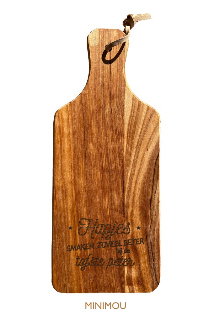 SNIJPLANK, Tapasplank met koord, tekst "Hapjes smaken zoveel beter bij mijn tofste peter", hout, 1 stuk(s)