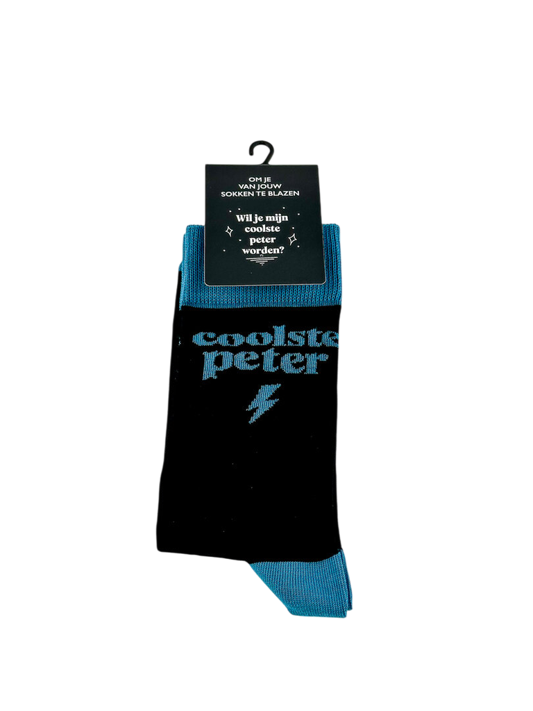 Minimou | Kousen "Wil jij mijn coolste Peter worden?" Zwart/Blauw M42-46