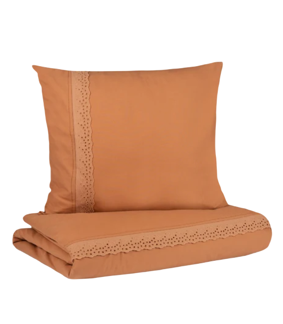 Nobodinoz | Donsovertrek 100x148, Vera Eyelet, sienna brownkatoen, +sloop, vr babybed