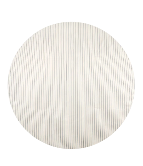 Nobodinoz | Speeltapijt Fluffy Round Playmat, blue thin stripes/natural textiel, vanaf 0 maand