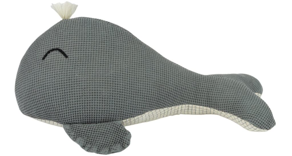 Nobodinoz | Kussen met Vaste Sloop Wabi-Sabi Whale Cushion Azure Blauw 16x42cm