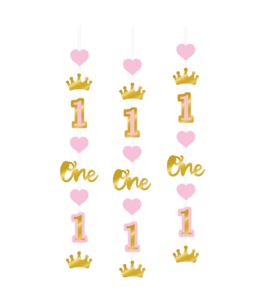 Guirlande | First Birthday Girl, goud/roze, plastiek en papier