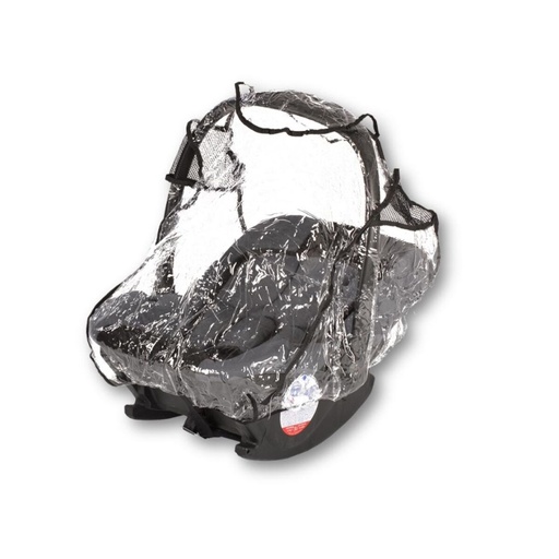 [102186] REGENSCHERM/WINDSCHERM, vr autostoel groep 0 0-9 KG, in helder pvc plastic, witte bies, in cello zak