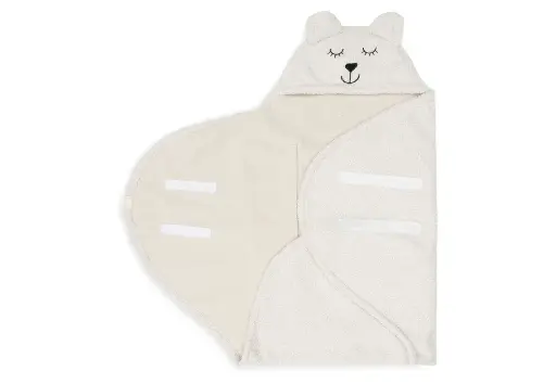 [471264] Jollein | Wikkeldeken Bear Oatmeal Teddy/Coral Fleece Gordeluitsparing Velcro Kap Voorgevormd 100x105cm