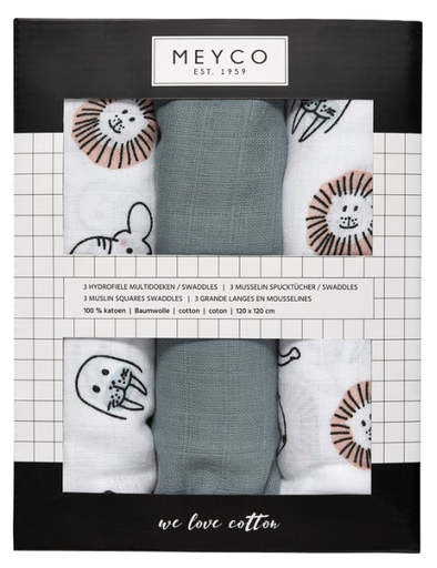 [389958] Meyco | Tetra Doek Animal Stone Green 120x120cm 3-pack