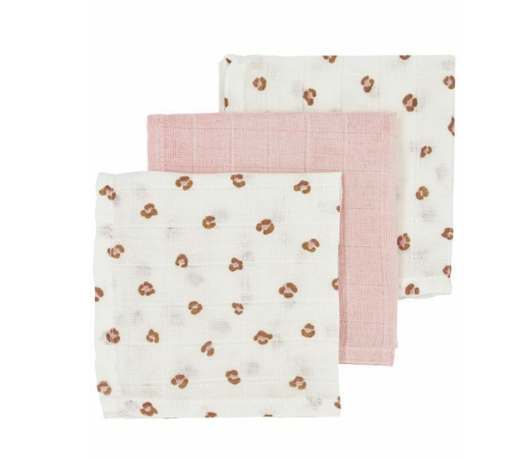 [449922] MONDDOEK, 30x30cm, Mini Panther soft pink, wit/roze/bruin, all over panter print/uni, tetra, 3 stuk(s)