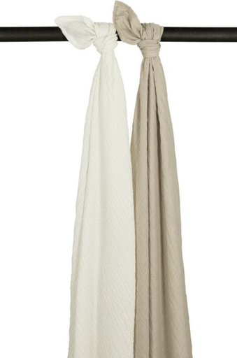 [461474] Meyco | Tetra Doek Deken/Wikkeldeken Pre-washed Offwhite/Sand 120x120cm 2-pack