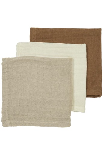 [461482] MONDDOEK, 30x30cm, offwhite/sand/toffee, bruin/ecru, uni, tetra, 3 stuk(s), Pre-washed
