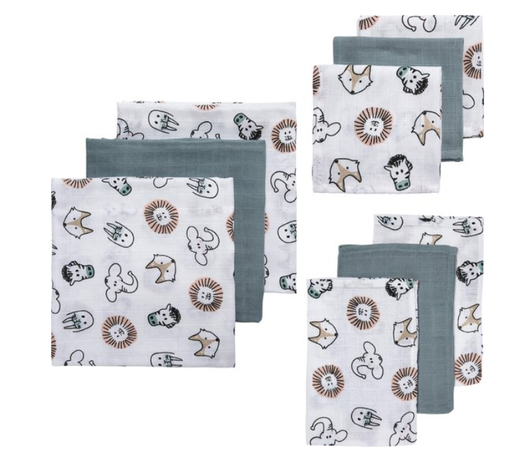 [472517] Meyco | Tetra Doek Starterset Animal Stone Green Washandje/Monddoekje/Luierdoek 9-delig
