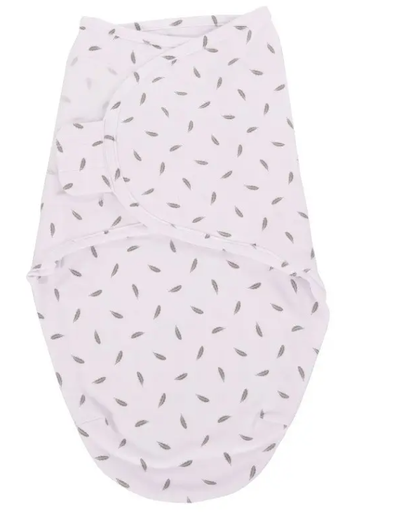 [403311] Bo Jungle | Inbakeren B-Wraps Small Grey Feathers Katoen L 60 cm van 3,2-6,4kg 0-4m