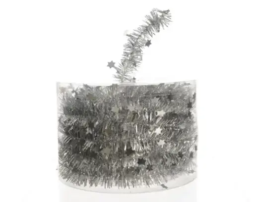 [43883] Decoris | Slinger Guirlande Pet Lametta Shiny Stars Zilver Ø3x700cm