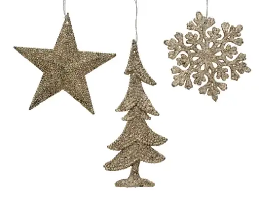 [286316] Decoris | Hangfiguur Boom/Ster/Sneeuwvlok Champagne Plastic Ø10,5cm Assortiment 